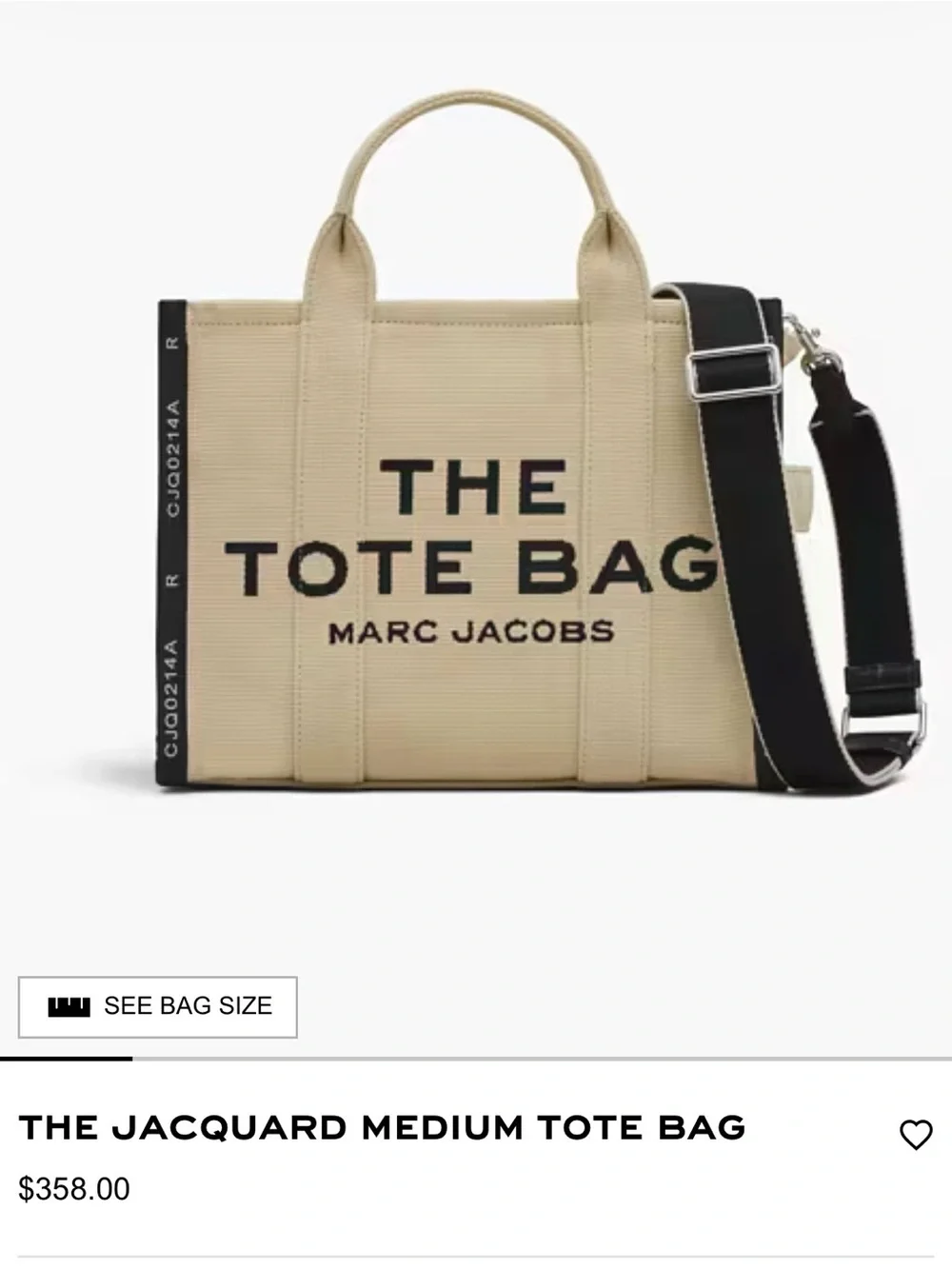 Marc Jacobs Beige Canvas Jacquard Tote with Black Strap